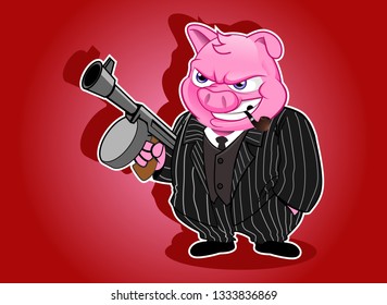 Pig mafia mobster character cartoon vector