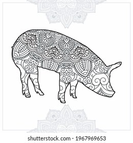Schwein Mandala. Vintage dekorative Elemente. Orientalisches Muster, Vektorgrafik.