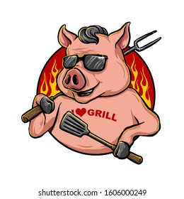 Pig Mascot Barbeque Vector Design