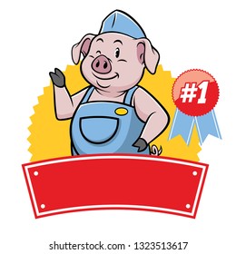 pig mascot cartoon in waitress uniform