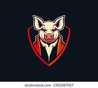 Pig mascot e-sport logo design template vector 