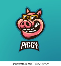 Pig mascot logo design vector with modern illustration concept style for badge, emblem and t shirt printing. Laughing pig for esport