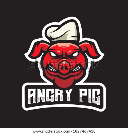 Pig mascot logo design vector with modern illustration concept style for badge, emblem and t shirt printing. Angry pig wearing chef hat for esport team