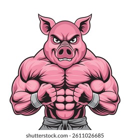 pig mascot vector illustration muscular pig design