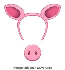 pig mask for a holiday with a hoop for the head. the ear and the pig squeak