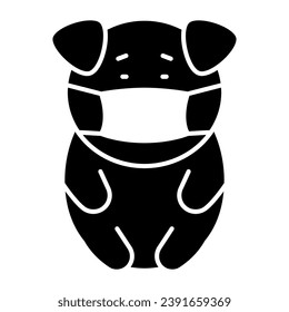 Pig in mask solid icon, cute funny animals concept, piggy wearing mask vector sign on white background, glyph style icon for mobile concept and web design. Vector graphics