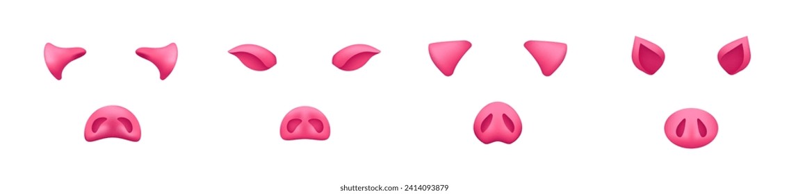 Pig mask template. Pink snout nose and ears for fun party and childrens holiday design with funny vector decorations