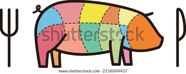 Pig meat\
cuts. butcher cuts diagram. Scheme of\
pork