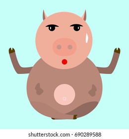 Pig meditating in lotus Pose. swine yoga. Farm animal on white background. Condition of nirvana and enlightenment. eps10