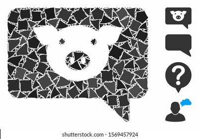 Pig message icon composition of abrupt items in various sizes and shades, based on pig message icon. Vector tremulant items are grouped into composition. Pig message icons collage with dotted pattern.