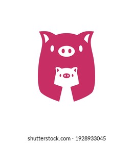 Pig Mom And Son Negative Space Logo Vector Icon Illustration