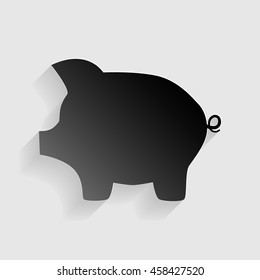 Pig money bank sign. Black paper with shadow on gray background.