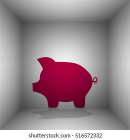 Pig money bank sign. Bordo icon with shadow in the room.