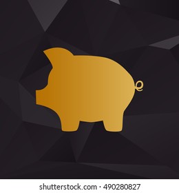 Pig money bank sign. Golden style on background with polygons.
