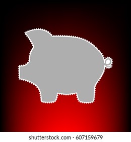 Pig money bank sign. Postage stamp or old photo style on red-black gradient background.
