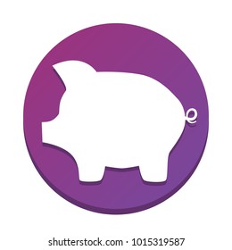 Pig money bank sign. Vector. White icon with flat shadow on purpureus circle at white background. Isolated.