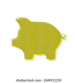 Pig money bank sign. Vector. Yellow icon with square pattern duplicate at white background. Isolated.