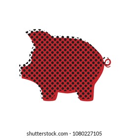 Pig money bank sign. Vector. Brown icon with shifted black circle pattern as duplicate at white background. Isolated.