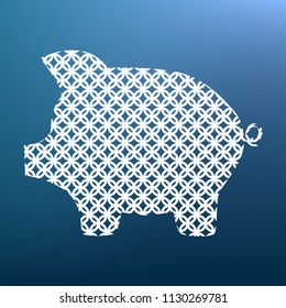 Pig money bank sign. Vector. White textured icon at lapis lazuli gradient background.