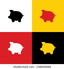 Pig money bank sign. Vector. Icons of german flag on corresponding colors as background.