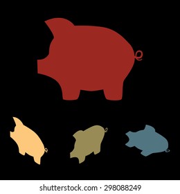 Pig money bank sign.  Vector illustration. Isometric effect