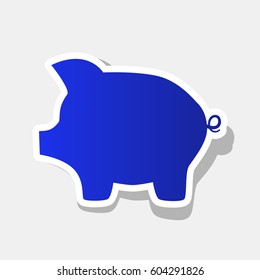 Pig money bank sign. Vector. New year bluish icon with outside stroke and gray shadow on light gray background.