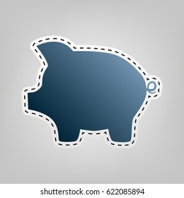 Pig money bank sign. Vector. Blue icon with outline for cutting out at gray background.