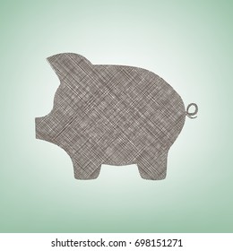 Pig money bank sign. Vector. Brown flax icon on green background with light spot at the center.
