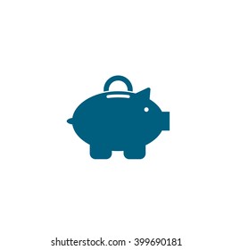 Pig money box and a coin. Vector icon blue
