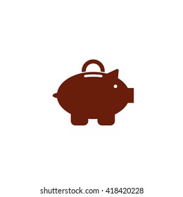 Pig money box and a coin. Vector icon brown
