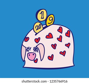 pig money box with coins