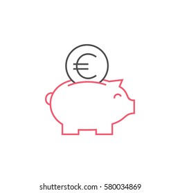 Pig money box icon, Euro sign, flat design pictogram, vector illustration