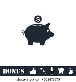 Pig money box icon flat. Vector illustration symbol and bonus pictogram