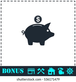 Pig money box icon flat. Simple vector symbol and bonus icon