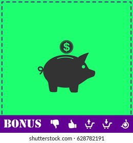 Pig money box icon flat. Simple vector symbol and bonus icon