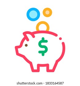 Vector de iconos de la caja de dinero de cerdo. Signo de la caja de canje de esquema. Ilustración de símbolo de contorno aislado