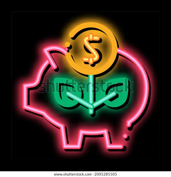pig money box neon\
light sign vector. Glowing bright icon pig money box sign.\
transparent symbol\
illustration