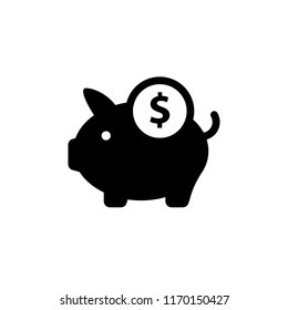Pig Money Box, saving money icon flat vector eps10. Pig sign.