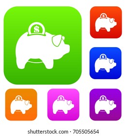 Pig money box set icon in different colors isolated vector illustration. Premium collection