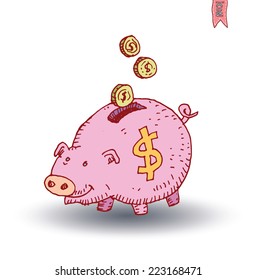 pig Money, hand drawn vector illustration