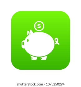 Pig money icon green vector isolated on white background