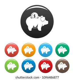 Pig money icon. Simple illustration of pig money vector icons set color isolated on white