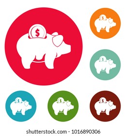 Pig money icons circle set vector isolated on white background