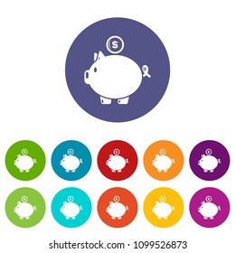 Pig money icons color set vector for any web design on white background