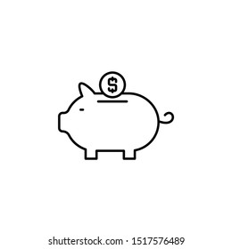 pig, money, safe line icon on white background