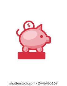 Pig moneybox and coin vector illustration
