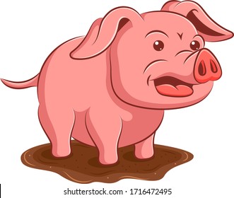 Pig in mud cartoon vector art and illustration