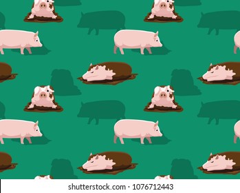 Pig in Mud Cute Cartoon Background Seamless Wallpaper
