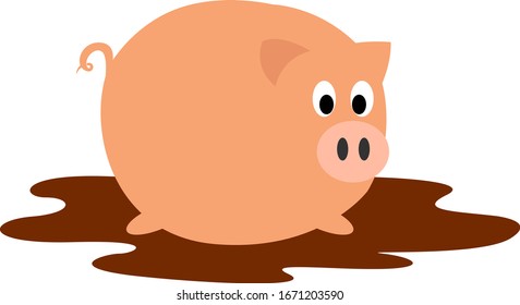 Pig in the mud, illustration, vector on white background.