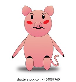 A pig with a mustache. The pink pig. Red cheeks. Money box. Image with shadow on a white background.